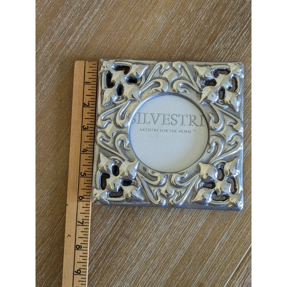 Silvestri Silver SQUARE 6x6 Picture Frame CIRCLE PHOTO Chunky Ornate Heavy